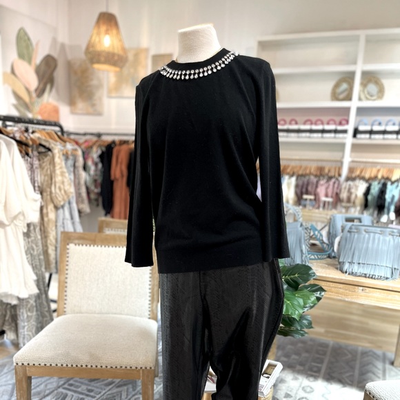 Kate Spade ♠️ Blaze a Trail Black Embellished Necklace Sweater, NWT, Large - Picture 1 of 7